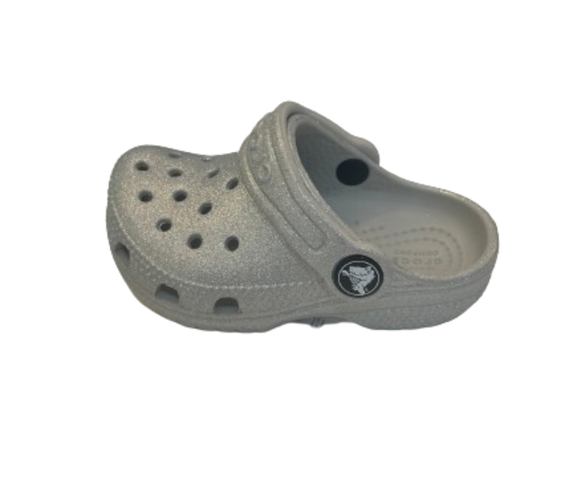 Silver glitter crocs