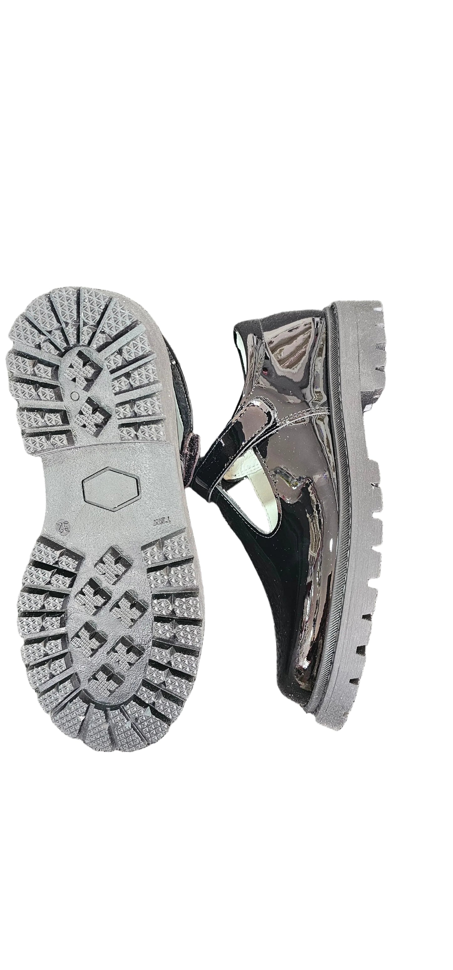 ANDANINES T BAR, PATENT VELCRO CHUNKY SOLE