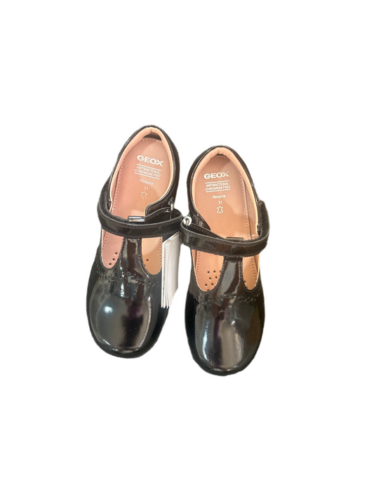 Geox black patent T bar school shoe