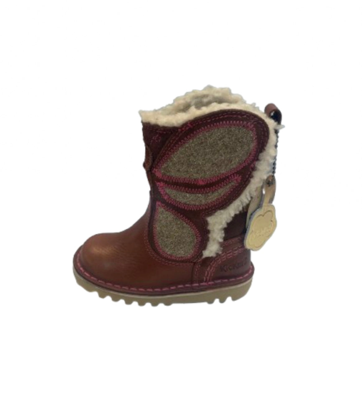 Kickers dark tan/pink with butterfly