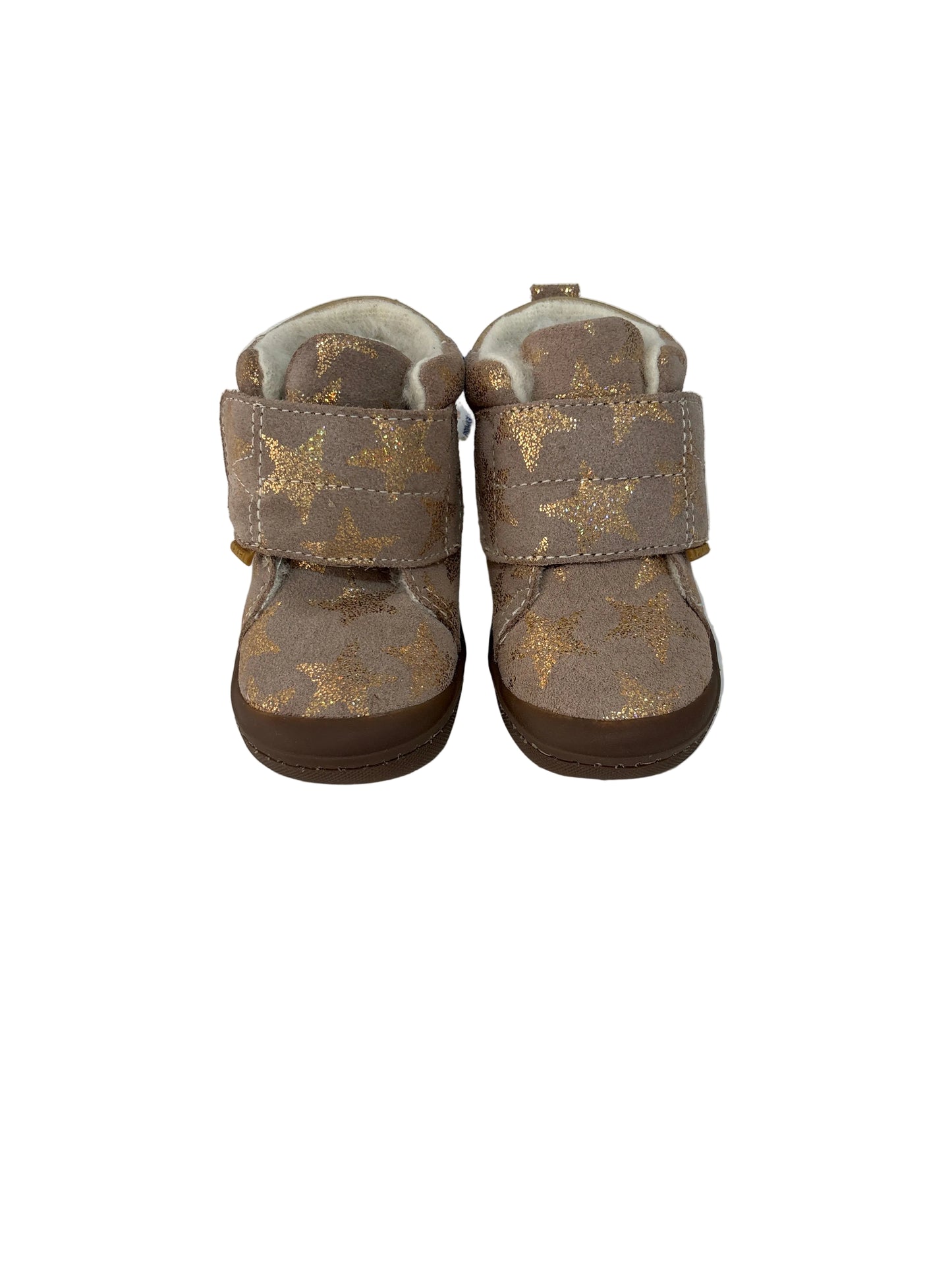 Primigi beige/gold suede finish with gold stars.