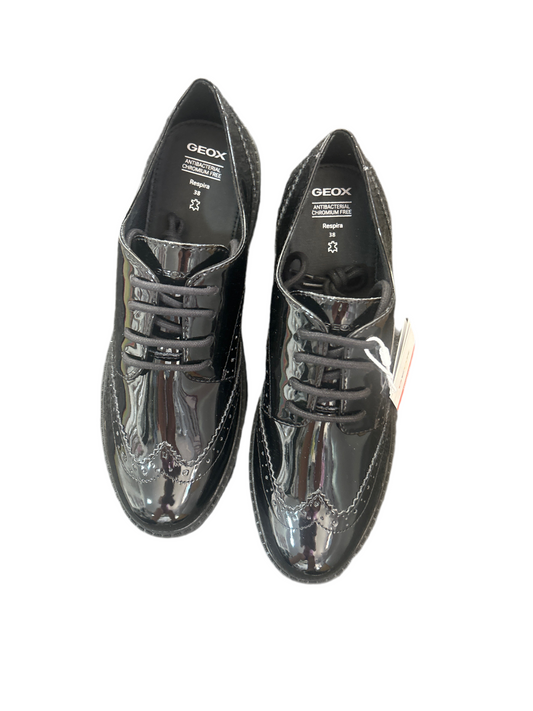 Geox J Casey black patent lace up girls shoe