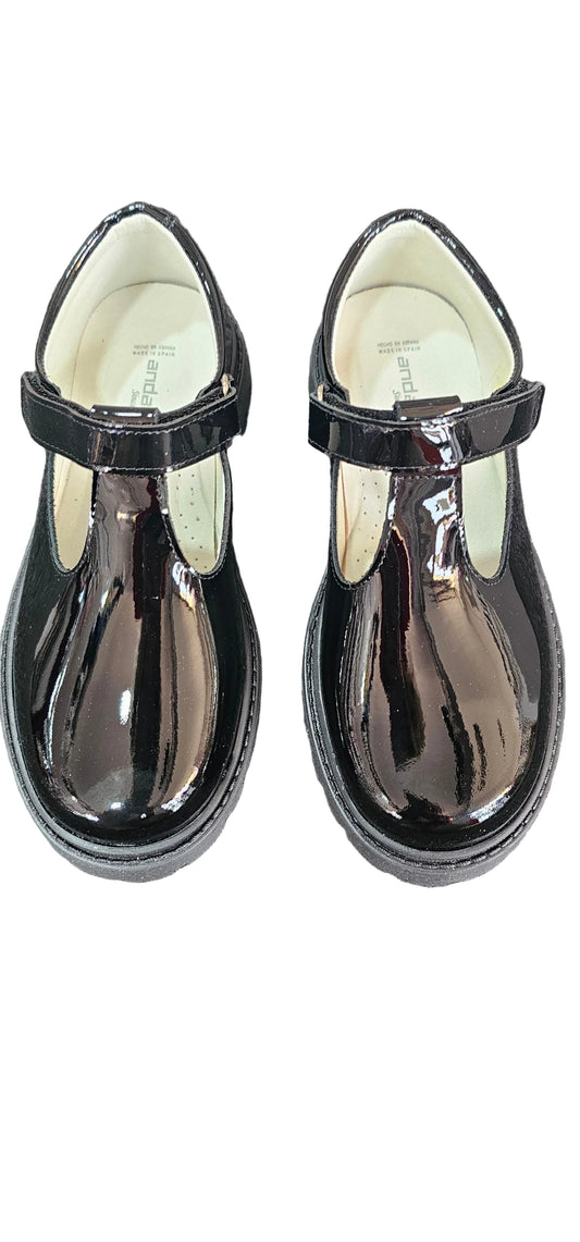ANDANINES T BAR, PATENT VELCRO CHUNKY SOLE