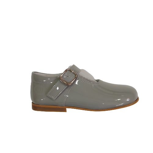 Andanines Charol ice light grey patent shoe Gimme Shooz